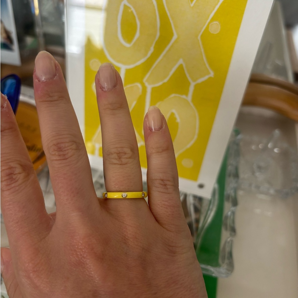 EF Collection 3 Diamond and Yellow Enamel Stack Ring, Size 5